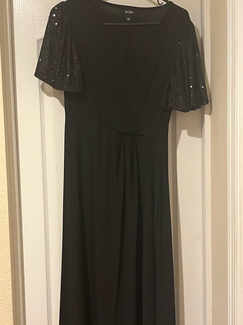 MSK Black Maxi Dress with Sequin Flutter Sleeves